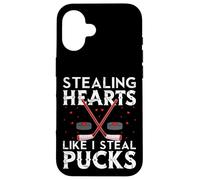 Stealing Hearts Like I Steal Pucks Valentines Hockey Coque pour iPhone 16