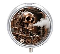 Steam - Pilulier rond en métal punk à 3 compartiments pour médicaments et vitamines pour sac à main et poche pour contenir des vitamines et des suppléments