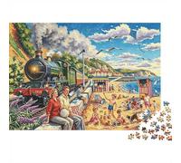 Steam Train 1000 Pièce Jigsaw Puzzle Recyclable Paper Happy Beach Senior Puzzles Party Accessoires de Jeu Great Cadeau Idea pour Femmes and Men Both 52x38cm/1000pcs