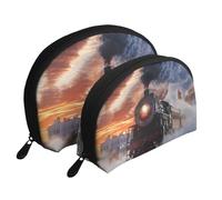Steam Train Depart Lot de 2 trousses de maquillage avec imprimé coucher de soleil pour femme, blanc, Taille unique, Trousse de maquillage