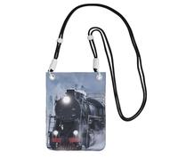 Steam Train Depart Sac à bandoulière imprimé coucher de soleil pour femme, mini porte-monnaie pour téléphone, joli portefeuille pour téléphone, cadeau de randonnée, voyage, Noir , Taille unique