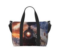 Steam Train Depart Sac de voyage imprimé coucher de soleil pour homme et femme, grand sac de sport résistant à l'eau, sac fourre-tout de week-end avec bandoulière, Noir , Taille unique, Sac de voyage