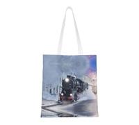 Steam Train Depart Sunset Fashion Sac fourre-tout en toile avec motif imprimé sur toute la surface, grand sac fourre-tout réutilisable avec double poignées, sac de plage, sac de week-end