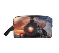 Steam Train Depart Trousse de maquillage imprimée coucher de soleil Sac de voyage portable grande capacité Trousse de toilette Organiseur de sac à main pour femme, blanc, Taille unique, Trousse de