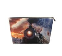 Steam Train Depart Trousse de toilette de voyage imprimée coucher de soleil - Organiseur de sac à main, organiseur de sac à main, sac de rangement intérieur dans un sac avec fermeture éclair, doré,