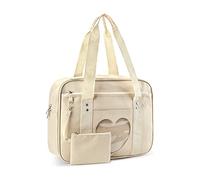 STEAMEDBUN Kawaii Ita Sac d'école japonais mignon sac fourre-tout grande épaule Anime cœur sac à main, beige, 14.8x4.8x11 inch (LxWxH), Fourre-tout