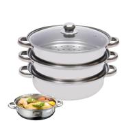 Steamer Pot | Induction & Gas Compatible Steam Cooker | Stainless Steel Stackable Cookware Idea for Soup Dumpling Fish Vegetables Healthy Eating Family Gathering