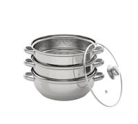 Steamery - Faitout vapeur à 3 étages - 28 cm - Avec poignées robustes - Avec couvercle en verre - Pour plaque à induction
