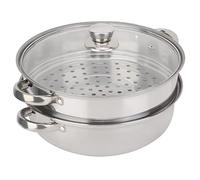 Steaming Pot, Cuiseur Vapeur, Cuit Vapeur, Double chaudière Marmite en Vapeur, Food Steamer, Mini Batterie de Cuisine inox, Pot à vapeur à 2 couches pour la cuisson des aliments (27cm/11po)