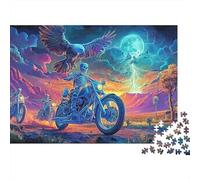Steampunk Bike Puzzle Robuste 1000 pièces Adultes Motards squelettes Aigle Désert Foudre Qualité supérieure épaisse Haute qualité vibrante stimulante Anti-Stress Jeu 38x26cm/1000pcs