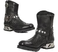 Steampunk Bottes D’équitation Mode Heavy Metal PU Cuir Bottines avec Décoration Crâne Rétro Broderie Chevalier Bottes pour Hommes, Black, 48 EU