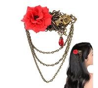 Steampunk Brooch Vintage Gothic Decorative Rose Skull with Chain