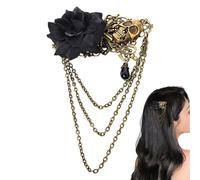 Steampunk Brooch Vintage Gothic Decorative Rose Skull with Chain