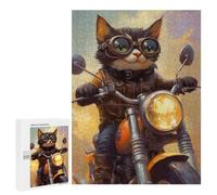 Steampunk Cat Biker Art Print Puzzle 1000 Pièces Educa Jouet en Bois Cadeau Unique Décoration Intérieure Jeu Éducatif Challenge Toy Adultes Et Enfants À Partir De 14 Ans 500 PCS