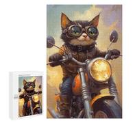 Steampunk Cat Biker Art Print Puzzle 1000 Pièces Educa Jouet en Bois Cadeau Unique Décoration Intérieure Jeu Éducatif Challenge Toy Adultes Et Enfants À Partir De 14 Ans 1000 PCS