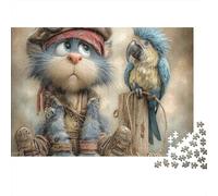 Steampunk Chat Parrot 1000 Pièces Puzzle pour Adultes Carton Résistant Anti-Stress Détente pour Couples sans Reflets avec Affiche Guide 52x38cm/1000pcs