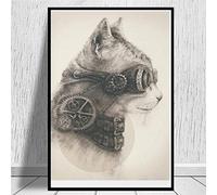 Steampunk Chat Vintage Affiches Imprime Chat Mur Art Moderne Oeuvre Affiche Noir Blanc Croquis Photos Toile Salon DéCor à La Maison 50x70 Cm Tableau Decoration Murale Sans Cadre Y139