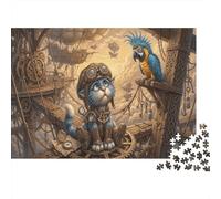 Steampunk chatPuzzle Premium 1000 Pièces en Papier Recyclé Parroquet pour Famille Relaxation Mentale Activité Intérieure 38x26cm/1000pcs