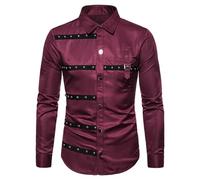 Steampunk Chemise à manches longues pour homme - Gothique Punk avec rivets - Haut viking médiéval pour carnaval et cosplay Renaissance, O rouge., L