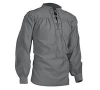 Steampunk Chemise à volants pour homme avec lacets et col montant gothique Steampunk Col en V uni, gris, XXL