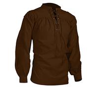 Steampunk Chemise à volants pour homme avec lacets et col montant gothique Steampunk Col en V uni, marron, L