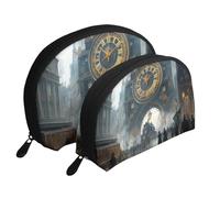 Steampunk City Streets with Big Clock Retro Architecture Printed Makeup Bags 2-Piece Portable Shell Travel Toiletry Bag, blanc, Taille unique