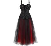 Steampunk Corset BustierRobes Jupe Courte Set Plus Size Vintage Pirates Gothique Costume Halloween Rouge Noir M