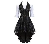 steampunk Corset Bustiers et Robe Jupe und Chemisier 3 pièces cuir Punk Rave Fête burlesque noir 2xl