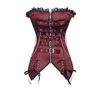 Steampunk Corset Gothic Women Clothes Steel Boned Buckled Bustier Striped Overbust Lace Shapewear