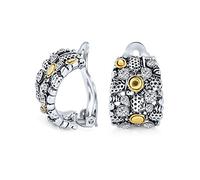 Steampunk Deux Tons Cristal Larges Demi-Cerceaux Clip Oreilles Non Percées Laiton Plaqué Or Oxydé Sliver