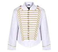 Steampunk Emo Punk Napoleon Militaire Officier Parade Veste Blouson - Blanc & Or (Homme S)