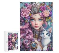 Steampunk Floral Fantasy with Cat Puzzle 1000 Pièces Educa Jouet en Bois Cadeau Unique Décoration Intérieure Jeu Éducatif Challenge Toy Adultes Et Enfants À Partir De 14 Ans 1000 PCS