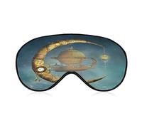 Steampunk Gold Moon and Vessel Sleeping Blindfold Mask Cute Eye Shade Cover avec sangle réglable pour femmes hommes nuit