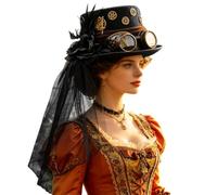 Steampunk Hat - Top Hat With Goggles Gears Mesh Veil Costume Accessory