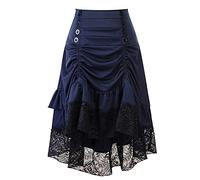 Steampunk Jupe gothique en dentelle pour femme Motif squelette imprimé Halloween Cosplay Mini jupe courte Robe médiévale, Bleu Za., S