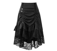 Steampunk Jupe gothique en dentelle pour femme Motif squelette imprimé Halloween Cosplay Mini jupe courte Robe médiévale, Za-Noir., M