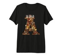 Steampunk Lettre A avec Trois Chats Lovers Alphabet T-Shirt Haut de Gamme