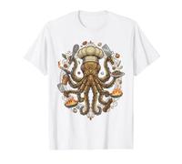 Steampunk Octopus Chef Cook Mechanical Cuisine T-Shirt Graphique avec Valeur, Homme, Blanc, M