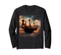 Steampunk Pirate Ship in The Clouds Peinture numérique Manche Longue