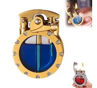 Steampunk Retro Lighter, Metal Transparent Kerosene Lighter, Round Kerosene Lighter, Men's Mechanical Punk Retro Windproof Antique Lighter, Suitable for Gifts for Men, Fathers and Husbands(Gold)