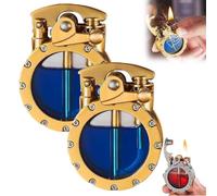 Steampunk Retro Lighter, Metal Transparent Kerosene Lighter, Round Kerosene Lighter, Men's Mechanical Punk Retro Windproof Antique Lighter, Suitable for Gifts for Men, Fathers and Husbands(2Gold)