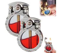 Steampunk Retro Lighter, Metal Transparent Kerosene Lighter, Round Kerosene Lighter, Men's Mechanical Punk Retro Windproof Antique Lighter, Suitable for Gifts for Men, Fathers and Husbands(2Silver)