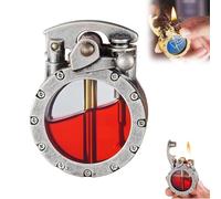 Steampunk Retro Lighter, Metal Transparent Kerosene Lighter, Round Kerosene Lighter, Men's Mechanical Punk Retro Windproof Antique Lighter, Suitable for Gifts for Men, Fathers and Husbands(Silver)
