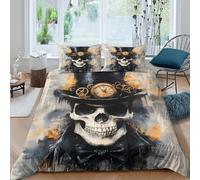 Steampunk Skull Ensemble De Literie Respirante Microfibre 3 Pièces 3D Imprimée Gothic Art Style Parure de Lit avec Taie d'oreiller Entretien Facile for Décoration de Chambre Single（140x200cm）