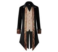 Steampunk Tailcoat Homme Noir Gothique Veste Homme avec Boutons, Rétro Victorien Médiéval Manteau Slim Fit Intage Blazer Classique Pirate Vampire Cosplay Costume pour Halloween et carnaval Party