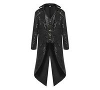 Steampunk Veste à paillettes pour homme - Frack gothique pour homme - Long classique - Vert - Paillettes - Manteau médiéval - Jupe de marche élégante Tuxedo années 70 - Double boutonnage - Veste à