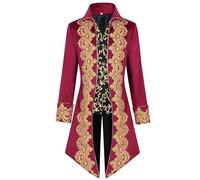 Steampunk Veste Homme Noire Gothique Costume Homme avec Broderie Vintage Victorien Manteau Classique Renaissance Pirates Vampire Cosplay Uniforme pour Carnaval et Halloween Gentleman Prince Tailcoat