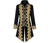 Steampunk Veste Homme Noire Gothique Costume Homme avec Broderie Vintage Victorien Manteau Classique Renaissance Pirates Vampire Cosplay Uniforme pour Carnaval et Halloween Gentleman Prince Tailcoat