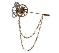 Steampunk Vintage Gear Brooch Chain Collar Pin Gothic Lapel Badges Jewelry for Women and Man Halloween Party Costume Lapel