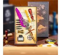 Steampunk Winged Fountain Pen Feather Pen Ink Gift Set, 3 interchangeable nibs, vintage calligraphy pen, signature pen, unique gift for writers and collectors(C-Rose red)